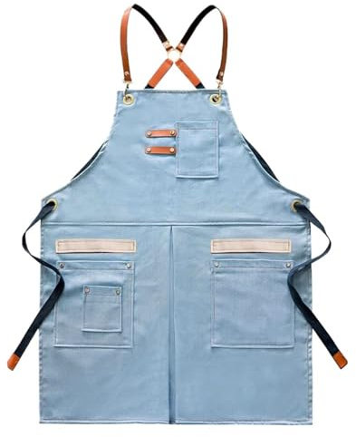 Tablier De Travail Lot de 2 Tabliers en Jean for barbier, Multi-Poches, for Outils, vêtements de Travail, for café, for Hommes et Femmes(Blue)