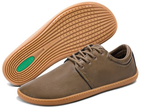 SAGUARO Zapatillas Barefoot Hombre Cuero Zapatos Minimalistas Antideslizantes Ligeros Calzado Descalzo para Casual Trabajo, Noble II, Marrón Claro 42EU