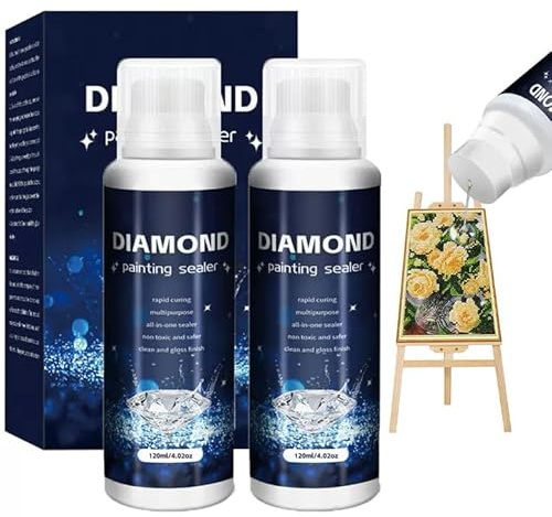 2 unidades de sellador de pintura de diamantes, pegamento transparente para efecto brillante y protección de diamantes, aplicador de esponja, secado rápido, protección UV y polvo, 240 ml