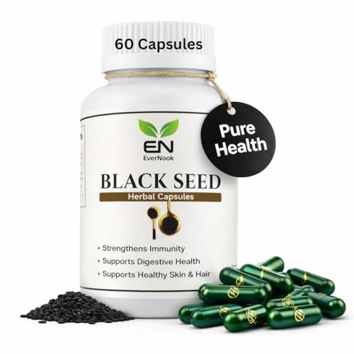 EverNook Black Seed Capsules 500mg – Nigella Sativa Extract Supplement – 60 Vegetarian Capsules – Black Cumin Seed Herbal Supplement for Immune Support, Digestive Health & Skin and Hair Support