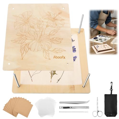 Bpyhebe Flower Press Kit, 27.5×27.5cm Large Wooden Flower Press Frame for DIY Arts Crafts, Bookmarks, Scrapbooking, Wedding Bouquet Preservation, Dried Flowers