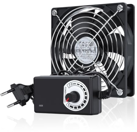 ELUTENG 12 V DC-fläkt med steglös hastighetsregulator 120 mm tyst fläkt | PC-chassifläkt med metallgaller och 100-240V EU-kontakt, borstlös kylfläkt för PC, server, AV-skåp kylning