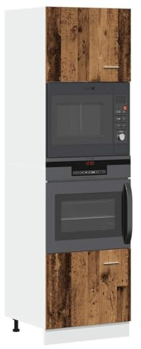sephironlbb Lyon Armoire à micro-ondes aspect bois vieilli 60 x 57 x 207 cm avec 4 compartiments, porte flexible, autonome, espace de rangement pour micro-ondes, vaisselle et appareils de cuisine