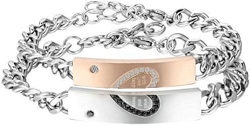 Cupimatch 2pcs Couple Bracelets Stainless Steel Loving Bangle Bracelet Matching Bracelet Best Friend Jewelry ((wish love and happiness) black gold)