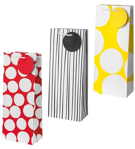 Hallmark Birthday Bottle Bags Pack, Pack of 3 Bags in Red, Yellow & Black Stripes, for Wine, Whiskey, Gin