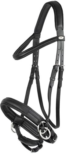 Marengos - Trensenzaum Soft gebisslos Comfort | Trense aus Leder & mit anatomisch geformtem Genickstück | Zaumzeug mit Zügel & Edelstahlbeschlägen | Größe Pony | Pferde Zubehör in schwarz