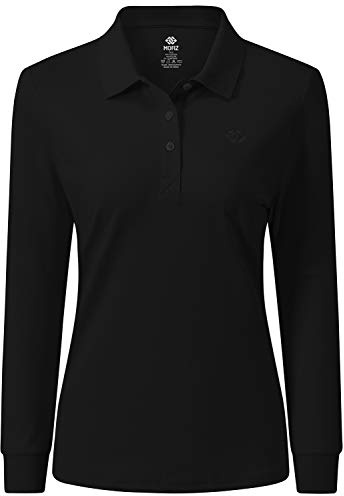 AjezMax Polo Mujer Mangas Largas Tops Algodón Invierno Cálido Trabajo Golf Camiseta Negro S