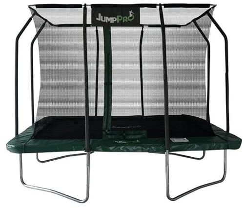 JumpPRO 12ft x 8ft Xcite Rectangular Trampoline. Galvanised Steel for Rust Resistance. Green Padding. Strong Sturdy High Specification with Inner Enclosure Netting for Added Safety.