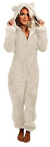 Onesie Femmes Coton Décontracté Polaire Combinaison Moelleuse Peluche Grenouillère Tenue d'Intérieur Loungewear Combinaison Pyjama Une Pièce Pyjama d'Hiver Câline Chaude Douce Combinaisons de Nuit