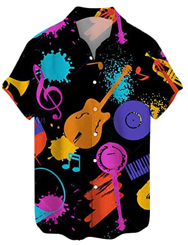 Herren Hawaii Hemd Kurzarm Button Down Freizeithemd Floral Hemd 3D Gedruckt Slim Fit Hawaiihemd Sommer Aloha Strand Shirts(Black,XXL)