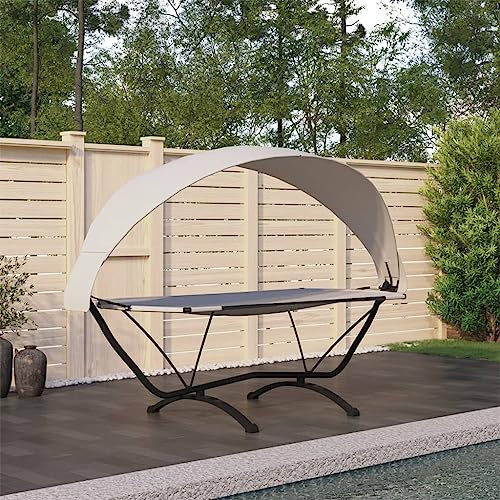 FIRBNUS Sonnenliege mit Dach creme aus Stahl und Oxford-Stoff Gartenliege Balkonliege Gartenliege Gartenliege für den Außenbereich Sonnenliege mit Dach