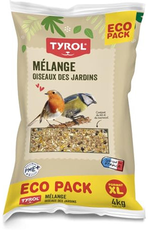 TYROL - Mélange de Graines pour Oiseaux du Ciel et Sauvages - 4 kg - Nourriture Extérieur pour Rouge-Gorge, Pinson, Mésange - Sac de Graines