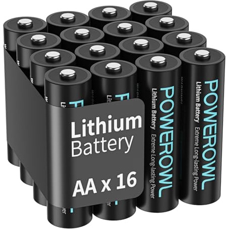POWEROWL Lithium AA Battery - Pack of 16, 1.5V Double A Battery, High Capacity Long Lasting (Don’t Recharge)