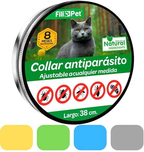 Collier antiparasitaire pour Chat en différentes Couleurs. 8 Mois de Protection. Efficace Contre Les puces, Les tiques, Les moustiques et Les poux. Résistant à l'eau. Longueur de 38 cm. (Jaune)