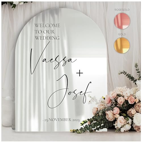 Manschin-Laserdesign Willkommensschild Acrylglas Spiegel personalisiert in veschiedenen Farben - Made in Germany - Welcome Willkommen Schild für Hochzeit (60x40cm, Silber)