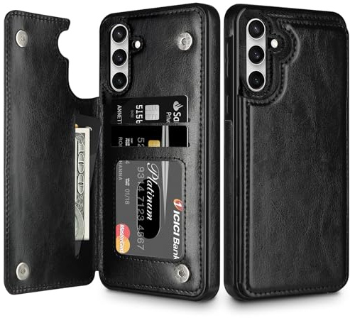 Coolden Compatible with Samsung S24 Case Wallet Case Cover with Card Holder Slot Shockproof Case Flip Folio Soft PU Leather Magnetic Closure Protective Case Cover for Samsung Galaxy S24 5G (Black)