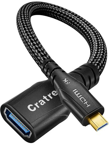 Cratree Cavo Micro HDMI a HDMI 8K 60Hz 4K 120Hz, Adattatore Compatibile Con GoPro Hero 7 6 5 4, Raspberry Pi 4, Sony Camera, Nikon 20CM