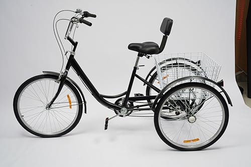 czyuRachel 24 tums stadstrehjuling, 6-växlad seniorer 3-hjuls cykel cruise stadshjul lastcykel seniorcykel med shoppingkorg för resor, shopping