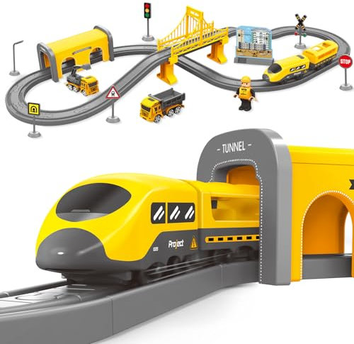 XIAPIA Electric Train Sets Toys for 3 Year Old Boys Girls, 66Pcs Train Track with Truck Car Accessories for 3 Year Old Boy Girl Gifts Presents For Christmas Xmas New Year