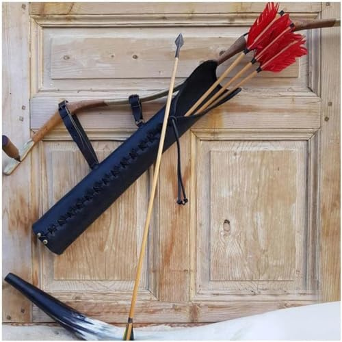 Vnook Support D'arc De Carquois De Flèche Vintage En Cuir PU Cosplay Archer Hunter Accessoires De GN Steampunk Style Médiéval Arc Classique Sac De Tir De Chasse For Cosplay Hallowee(Black)