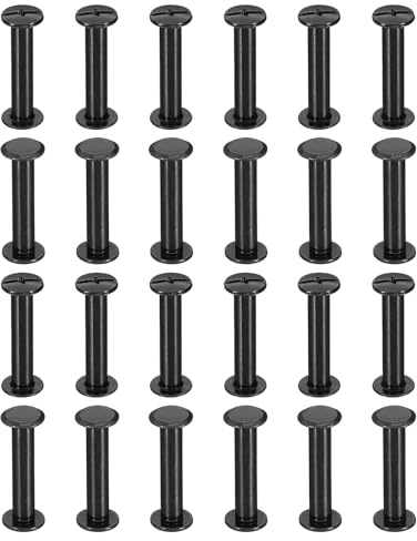 PATIKIL M5*26mm Tornillo de Encuadernacion, 24 Juego Tornillo de Chicago Remaches de Tornillos Conexión Columna Para Cuero Libros, Bolsos, Collares, Mochilas Reparación Bricolaje, Negro