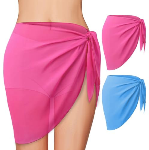GWAWG 2 Stück Strand wrap Sarong,vertuschung Chiffon Badeanzug,Strand wrap Sarong vertuschung,Damen kurz Bikini Cover up,Bikini Rock Strandtuch,Bikini Überzug zum Tragen über Badeanzügen