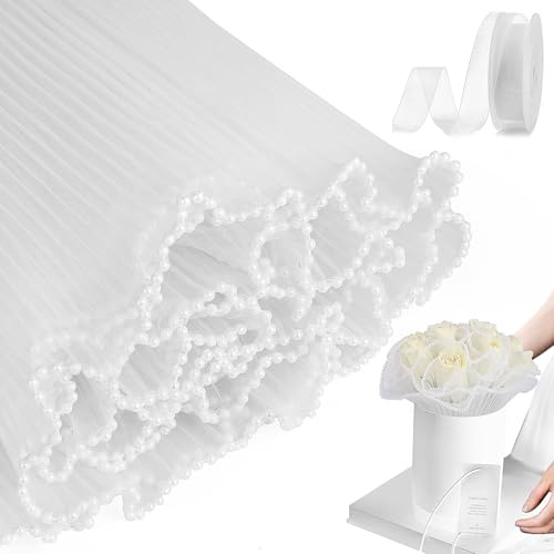 Papier Cadeau Bouquet de Fleur avec Bord Perlé Papier Bouquet de Fleur Blanc Papier Emballage Fleuriste Papier Emballage Bouquet de Fleurs Papier Emballage Fleur Papier Cadeau Fleuri Papier Fleuriste