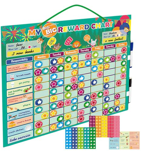Umllpet Magnetische Belohnungstafel Kinder, Magnettafel mit 15 Aufgaben Magnete und 70 Sternmagneten und 70 Daumen hoch, Belohnungstafel für Kinder, Family Plan, Montessori Magnettafel, Wochenplaner