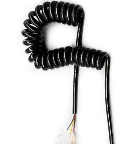 Cable eléctrico, cable de alimentación retráctil, Cable espiral telescópico de 5 núcleos, cable extensión alimentación retráctil elástico con núcleo cobre y resorte, calibre 20 AWG(Stretch 1.25 meter)