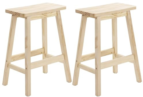 Bonnlo 2er Set Barhocker aus Kiefernholz mit Sattelsitz - Robuste & Langlebige Konstruktion, Ergonomischer Sattelsitz für Maximale Bequemlichkeit, bis 120 kg für Küche, Bar & Terrasse, Naturholzfarbe