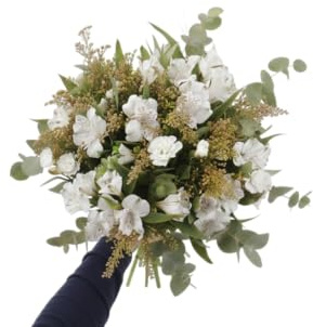 Ramo de Flores Blancas con Claveles Naturales | DECOALIVE Bouquet