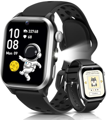 whraills Smartwatch Bambini, 1,52 Orologio Smartwatch Bambino con 170+ Sports, Pet Digitale, Sonno, Audiolibri, Flashcard, 20 Giochi, Contapassi, Nero