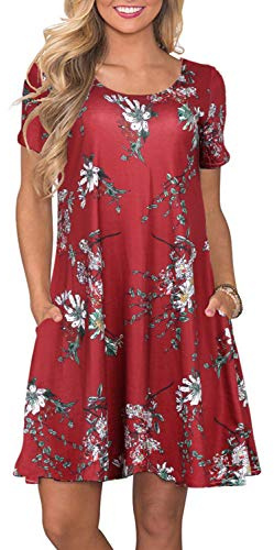 Bequemer Laden Donna Estate Abito T Shirt Casual Vestiti Manica Corta Abiti Altalena Vestito con Tasca Stampa e Tinta Unita