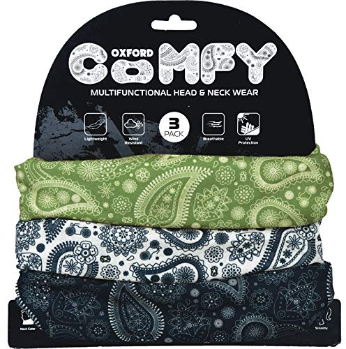 OXFORD Comfy Head Helmet Scarf Neck Warmer. Paisley. 3-Pack. Head and Neck Wear Bike Scarf Base Layer. NW143,25.8 x 24.6 x 2.9 cm