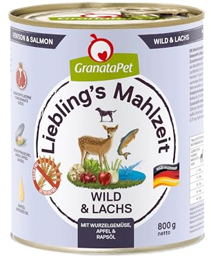 GranataPet Liebling's Repas au gibier et au Saumon - Nourriture Humide pour Chien - sans céréales et sans Sucre - Aliment Complet - 6 x 800 g