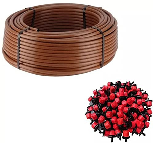Tubo per Irrigazione a Goccia | 100m | colore marrone. Tubo per irrigazione in polietilene a bassa densità da 16mm di diametro + 100 gocciolatori regolabili da 0 a 70 litri/ora.