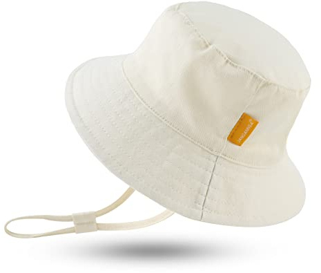 JANGANNSA Cotton Baby Sun Hat Infant Toddler Boys Girls Bucket Hats Summer Sun Protection Kids Beach Caps (Beige,44cm)