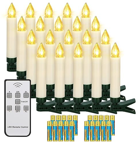 yunsheng 20 candele a LED natalizie, senza fili, per albero di Natale con timer a distanza, a batteria, senza fiamma, IP64, (include 20 batterie AAA)