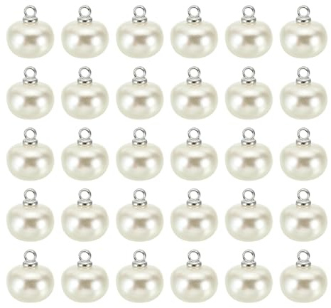 PATIKIL Pulsanti Perle 10mm, 100pz Pulsanti Grandi Chubby-Buttons Fatti Mano Fissaggio Perle Finta Bianca Artigianato Cucito Abbigliamento Maglione Natalizio Camicia, Beige Argentato