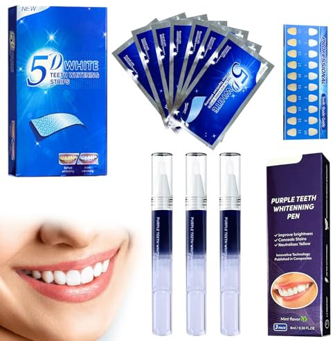 3 Stück Zahnaufhellung Bleaching Stift & 7 Teeth Whitening Strips, Bleaching Zähne Streifen mit Aufhellen Ergebnisse, Aufhellung Zahnbleaching Set, Schnell Zähne Bleichen zu Hause