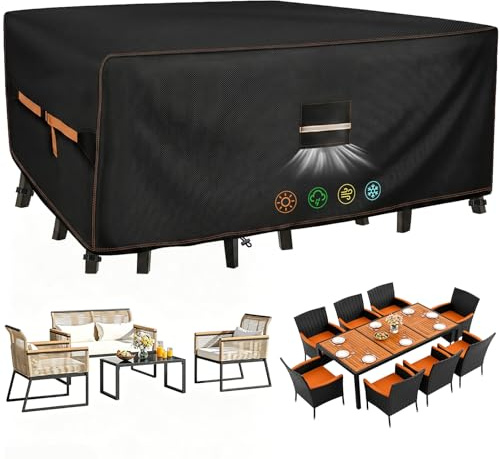 QLSXLB Abdeckung Gartenmöbel, Hochwertige 420D Oxford Gewebe Abdeckplane Gartenmöbel, 250x210x90cm Wetterfest Schutzhülle Gartentisch mit Lüftungsfenster,Perfekte Schutz für Garten- und Balkonmöbel
