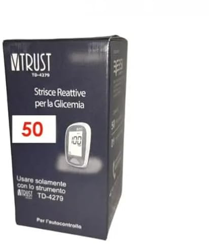 VTRUST TD4279 | 50 Strisce Reattive per Monitoraggio di Glicemia e Beta Chetoni nel Sangue - Ideali per Uso Domestico e Professionale