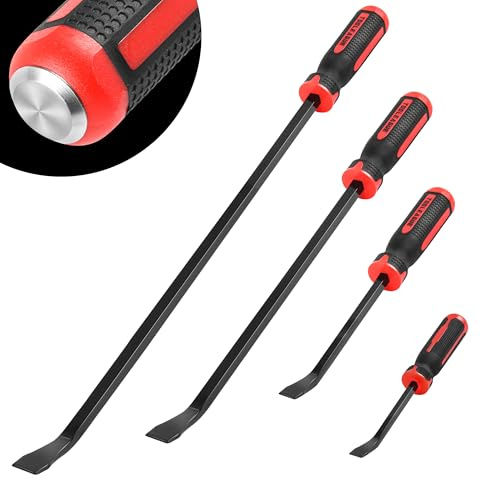 TOOLEAGUE Utility 4Pcs Pry Bar Set,8,12,18,24 Mechanic Hand Tools with Thicker Strike Cap Handle,Heavy Duty Pry Bar Tools for Automotive,Black and Red