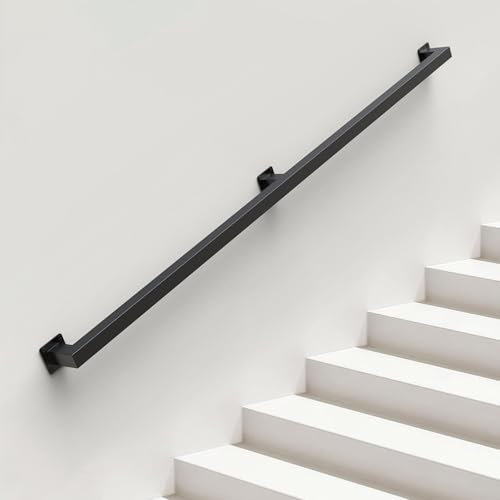 ONLT 240cm Handlauf for Treppen, Schwarz Industrieschmiedeeisen Rohr Banister Treppengeländer Innen und Außen, Matte Black Metal Treppe Treppengeländer