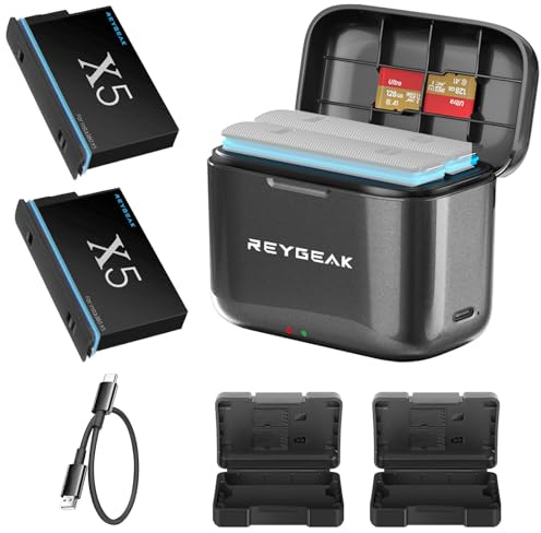 REYGEAK uppladdningsbart litiumbatteri för Insta-360 X5, 2 x 2 800 mAh högpresterande batterier med laddare för insta-360 X5 (laddare + 2 batterier)