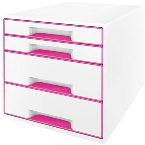 Leitz WOW Skrivbordsbyrå, 4 lådor, A4, inkl. markeringspenna och avdelare, rosa metallic, 52132023