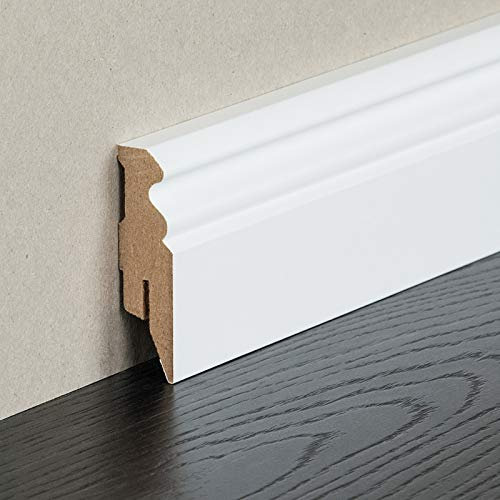 HORI® Sockelleiste Weiß RAL 9016 | MDF Fußleiste | Hamburger Profil | 16 mm stark, 2500 mm lang | Wandabschluss | Bodenleiste für Laminat, Parkett & Vinyl 80