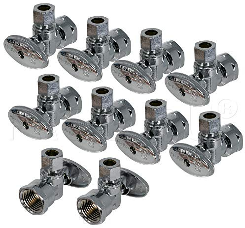 [10-Pack] PROCURU 1/2 FIP x 3/8 OD Comp Angle Stop Valve, Quarter-Turn Shut Off, LF Certified Safe (3SV400-10P)