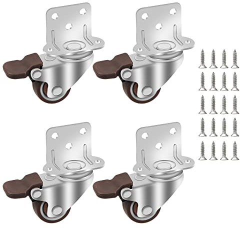 DBREAKS Lenkrollen Set 32MM, 4 Stücke Möbelrollen aus TPE, Transportrollen mit 20 Schrauben, Räder mit Bremse, Schwenkrollen mit L-Montageplatte, Gummirollen Geeignet für Krippen, Möbel, Blumenständer