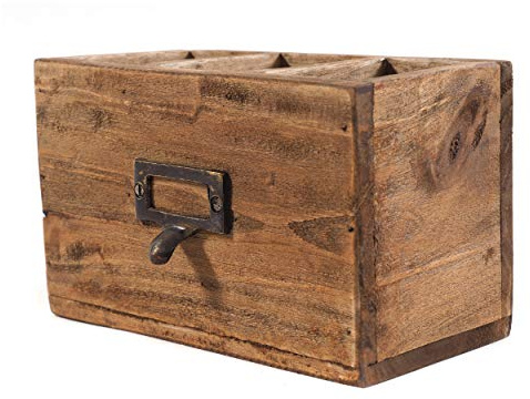 Portamatite in legno VINTAGE 19 | in mogano, 19x12x10cm (LxAxP), con manico in metallo, portapenne
